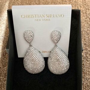 CHRISTIAN SIRIANO NEW YORK CUBIC ZIRCONIA DROP OVAL EARRINGS